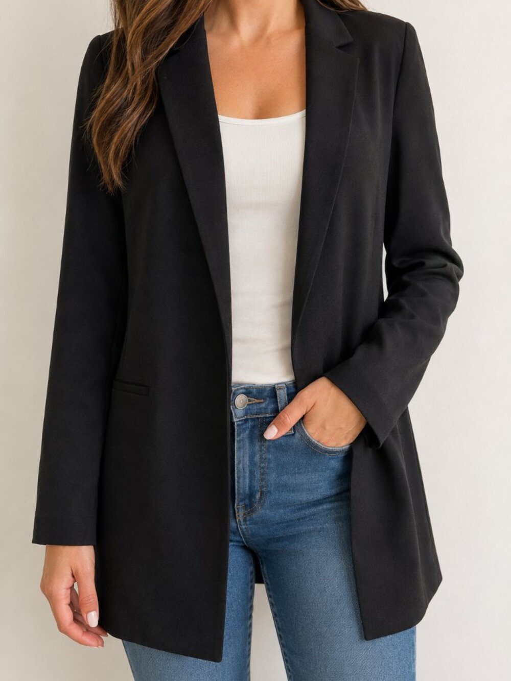 Ellen Tracy Black Longline Blazer Jacket Size L NWOT